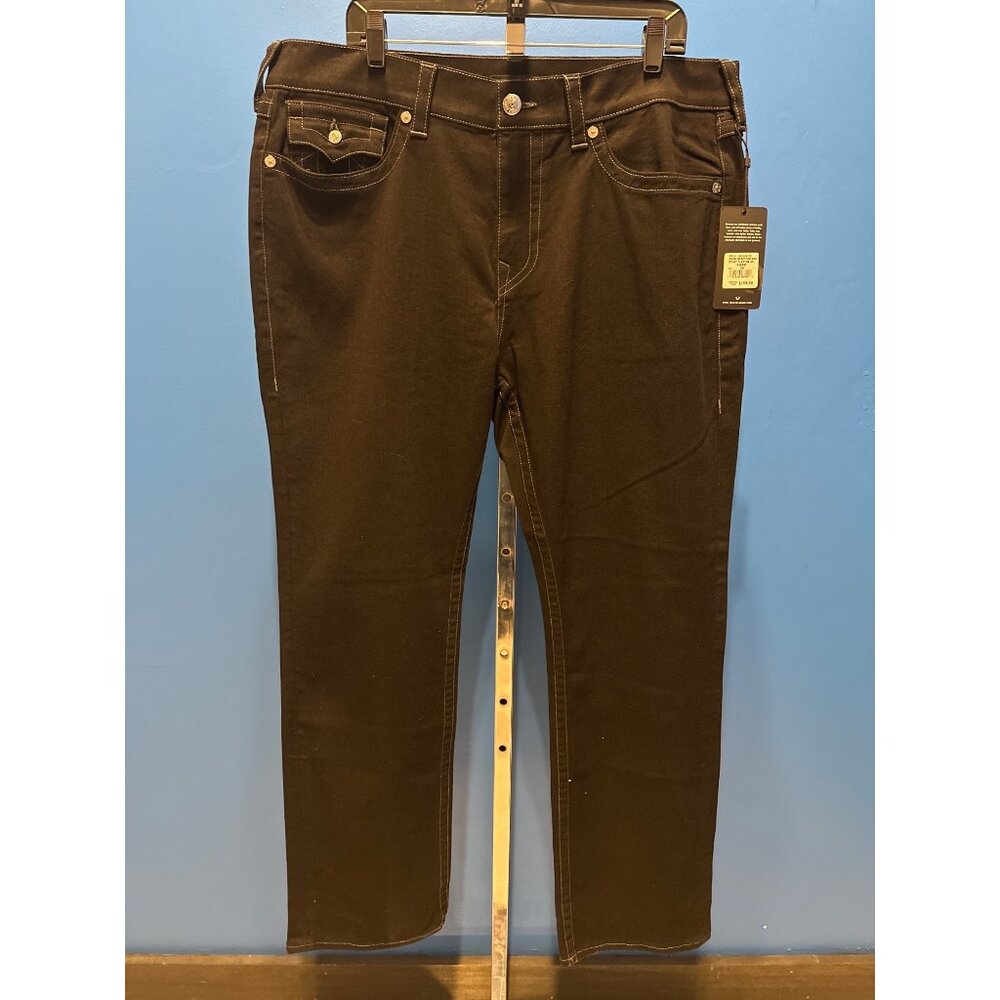 True Religion Mens Ricky Relaxed Straight Jeans W38 L32 Black Denim